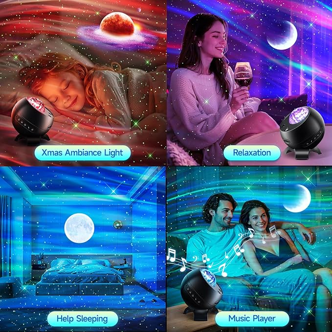 Sound Machine White Noise Machine for Sleeping, 15 Soothing Sounds & Bluetooth Speaker Aurora Light Projector, 15Colors White Noise Sound Machine Sensory Lights for Autism & Fidgets for Adult & Teen