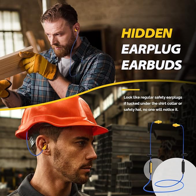 MIPEACE Bluetooth Work Earplugs Headphone,Wireless in-Ear Noise Isolating Earbuds,29dB Noise Reduction Headphone with Control,19+ Hours Battery for Lawn Mowing Safety Industrial Construction(Black)