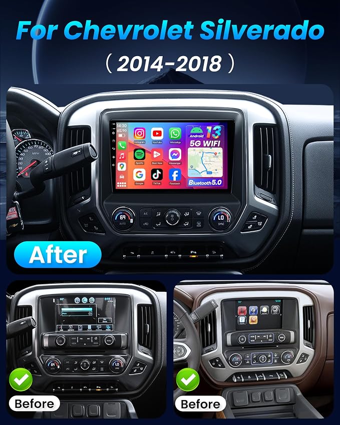 5G WiFi Car Radio for Chevy Silverado 2014-2018: 10inch 1280 * 800P HD IPS Touchscreen Stereo Wireless Carplay Andriod Auto Bluetooth GPS 1080P Backup Camera FM SWC