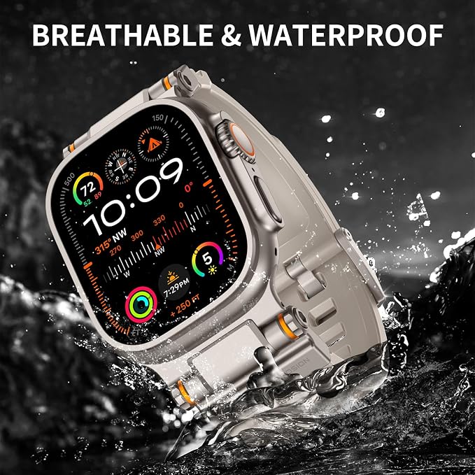 FOAMUNOC Rugged Band Compatible with Apple Watch Ultra 3/2/1 Band 49mm/46mm/45mm/44mm/42mm, Metal Connector with Strap for iWatch Ultra Series 11/10/9/8/7/6/SE3/SE2/SE/5/4/3/2/1, Starlight/Titanium