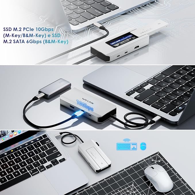 WAVLINK 8 in 1 USB C Hub with M.2 NVMe/SATA SSD Enclosure 10Gbps, 4K@144Hz HDMI, USB-C/A 10Gb, 100W PD, Aluminum Alloy USB C Enclosure for M.2 NVMe SATA SSD for M1/M2/M3/M4 MacOS Systems