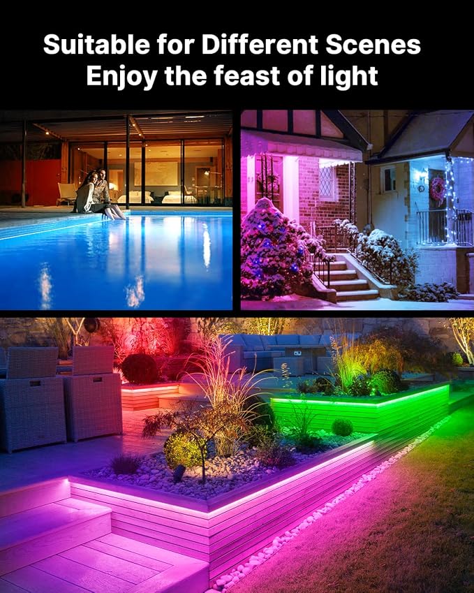Fussion Outdoor LED Strip Lights Waterproof 400FT (2 Rolls of 200ft) with Remote, RGB LED Light Strips Music Sync Color Changing Christmas House Rope Lighting for Outside