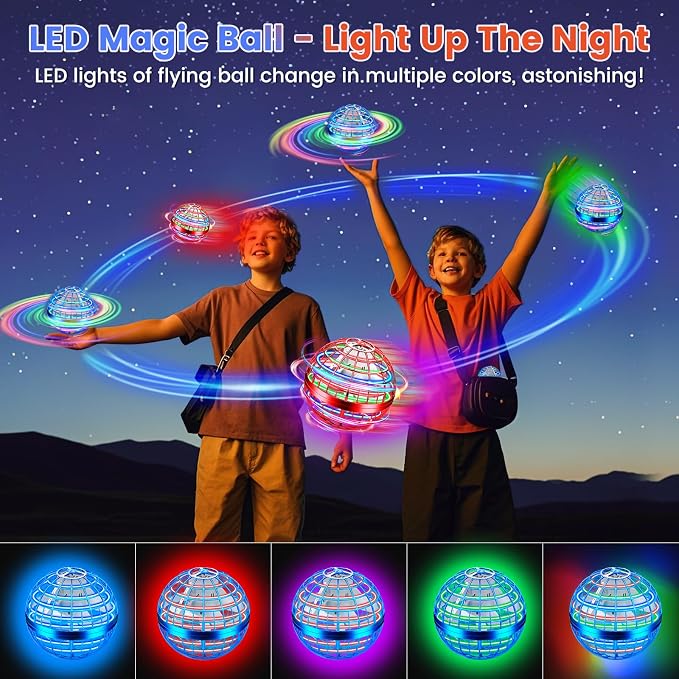 Flying Orb Ball Toy, 2026 Upgrade Hand Controlled Hover Ball with LED Lights, 360° Rotating Boomerang Globe, Cool Mini Drone, Ideal Birthday&Christmas Gift for Boys Girls-Blue & Red