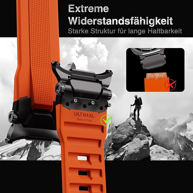ULTIMAL Watch Band for Samsung Galaxy Watch Ultra 47mm (2025/2024) Compatible with Samsung Watch Strap Bands for Men Sport Bands for Watch Rugged Premium TPU & Metal (Orange+Black)