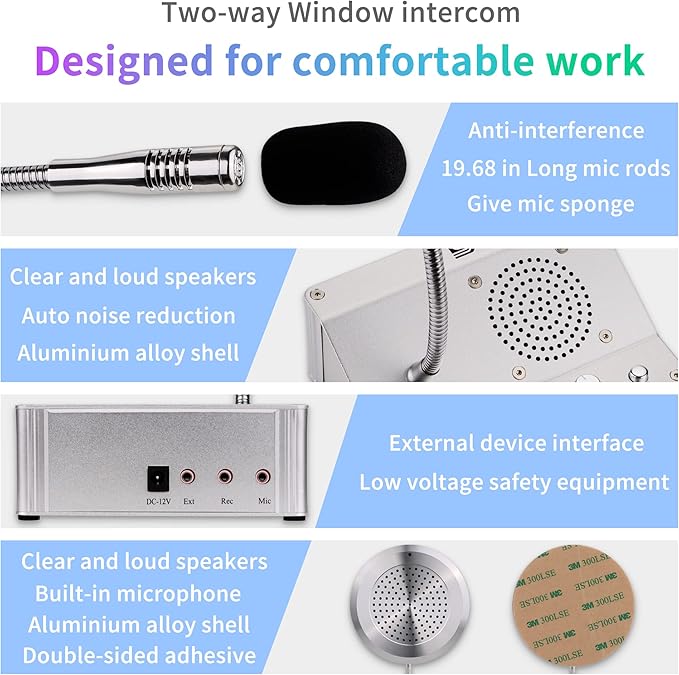 DESHUN Window intercom, Window Speakers, Dual-Way Window Counter intercom Microphone, for The Business/Bank/Office/Hospital/Station/Catering/Ticket Window to Provide Communication Solutions