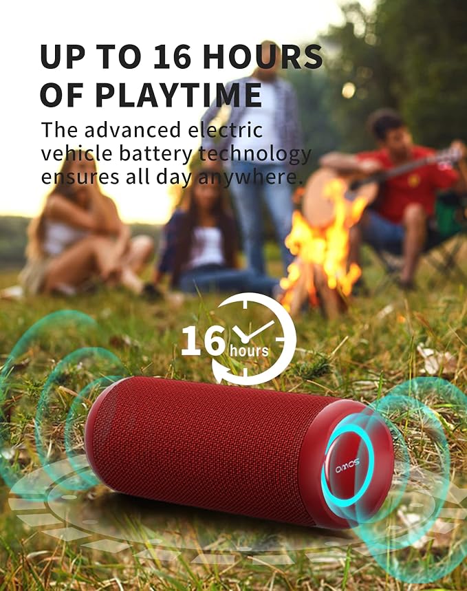 SOWO Portable Bluetooth Speaker, Waterproof IPX7, 25W Loud Wirelss Speaker | Big Audio and Punchy Bass, LED Light with TWS Pairing, 16H Playtime, Outdoor for Party, Beach, Travel, Girls Gifts - Red
