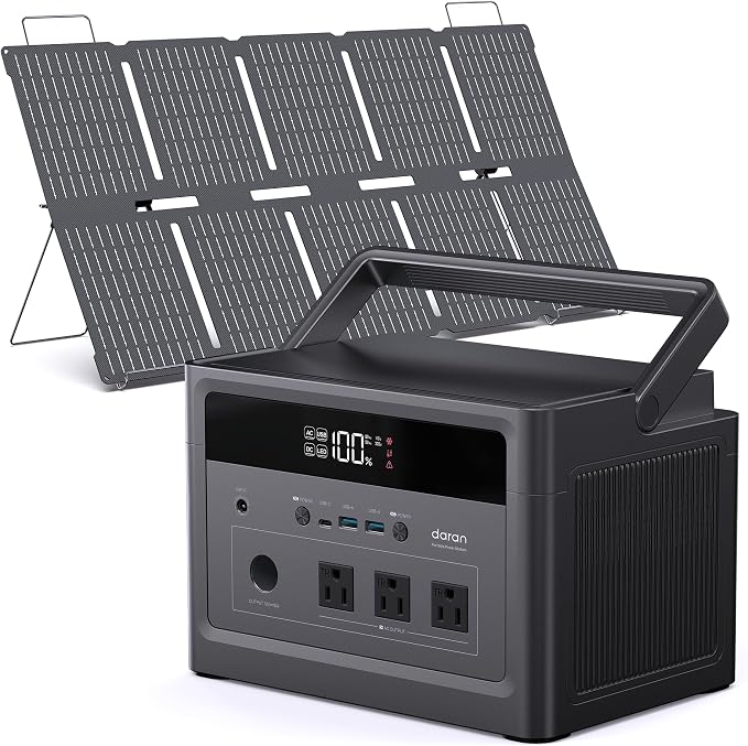DaranEner Portable Power Station with 100W Solar Panel, 600W Solar Generator (1200W Peak), 576Wh LiFePO4 Battery Backup for Home, CPAP, RV Camping & Off-Grid Power