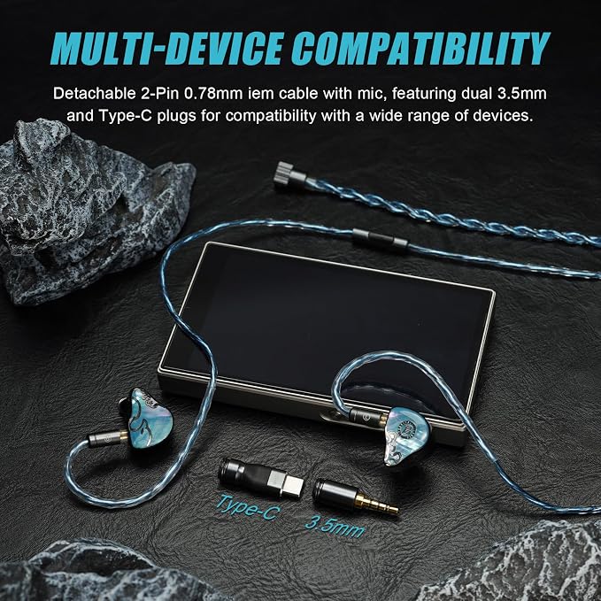 HiFiGo Juzear Defiant Gamefidelity Edition Gaming IEMs, 1DD+3BA Hybrid Driver Wired Earbuds, Noise Isolating in‑Ear Monitors with HD Mic, Swappable 3.5mm/USB‑C for PC/PS5/Switch/Mobile (Blue)