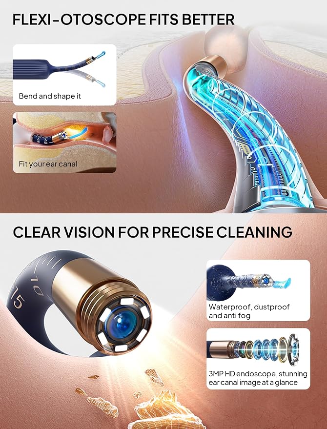 Ear Wax Removal Tool Camera, Visible Ear Cleaner Earwax Remover Kit with Tweezers, Flexible Ear Scope Otoscope with Light, Portable Cleaning Kit Earpick for Adults & Kids