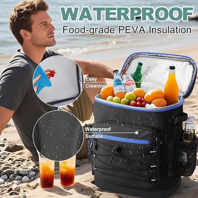 Large 52cans Cooler Backpack, Insulated, Waterproof, Leak Proof, 30L Large Capacity