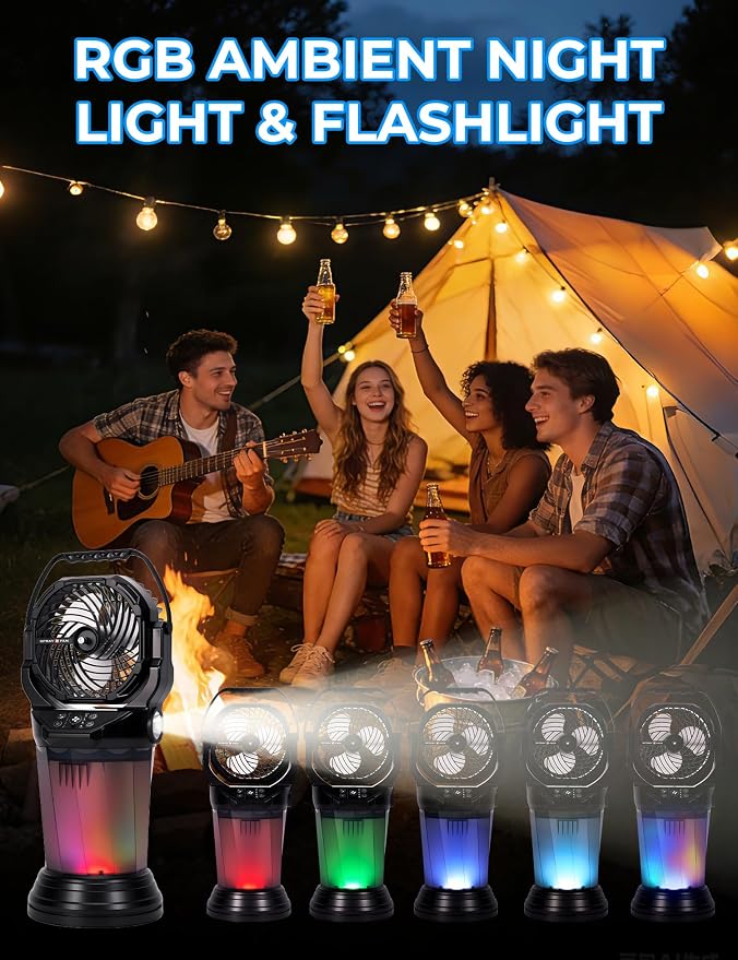 2026 NEW Portable Camping Misting Fan, 30000mAh Rechargeable Camping Fans with Remote & 2L Water Tank, 4 Timers, 4 Speeds, 2 Mist Modes, 120° Oscillation, for Golf Camping Beach Fishing & Workshops