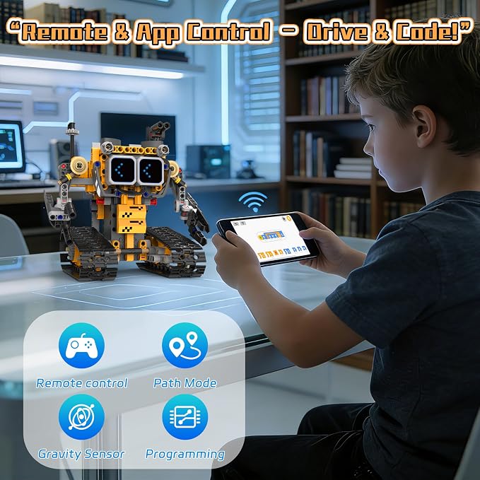 5-in-1 Smart Robot Building Kit for Kids 6-12, Build & Code Your Own Robot World, STEM Coding Robot Toy with App & Remote Control, Hands-on Robotics Set, Educational STEM Gift (348 PCS)