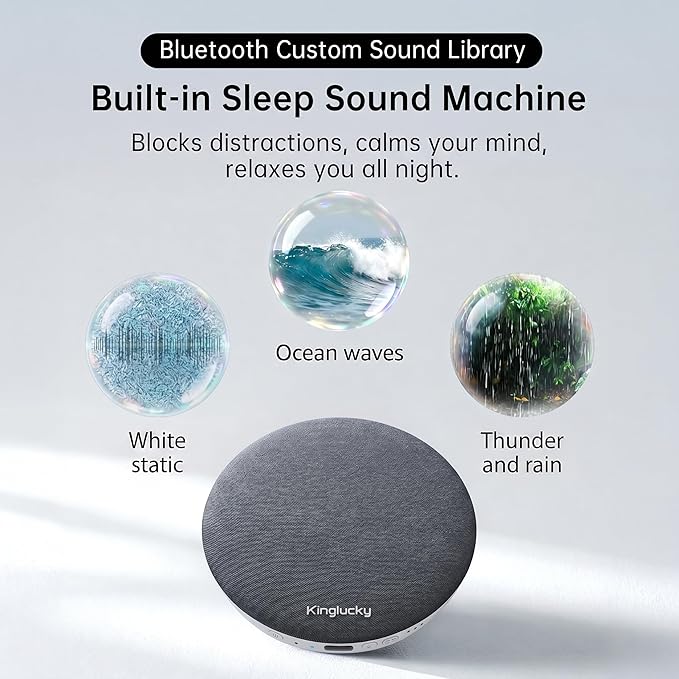 Kinglucky Pillow Speaker for Sleeping, Ultra-Thin Bluetooth 6.0 Under Pillow White Noise Sound Machine for Side Sleepers, Auto Shut-Off, Rechargeable, Travel Portable, Black Grey