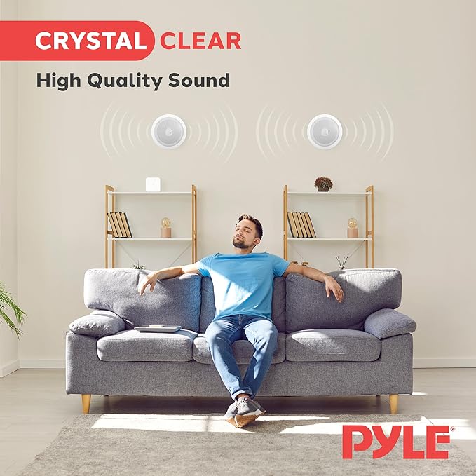 Pyle 6.5” 70v Ceiling Mount Speakers-Pair of 2-Way Midbass Woofer Speaker Transformer 1” Titanium Dome Tweeter Wall Flush Design w/ 65Hz-22kHz Frequency Response&250 Watts Peak-Pyle PDIC60T,White