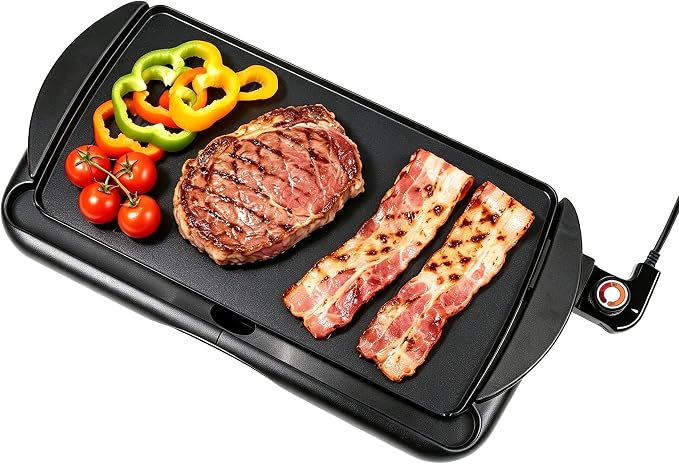 20" Electric Griddle, Ceramic Non-Stick Baking Pan Attemperation Griddle, 1400W Family-Sized Electric Skillet Extra Large Surface and Adjustable Temperature, Slide-Out Drip Tray, Black