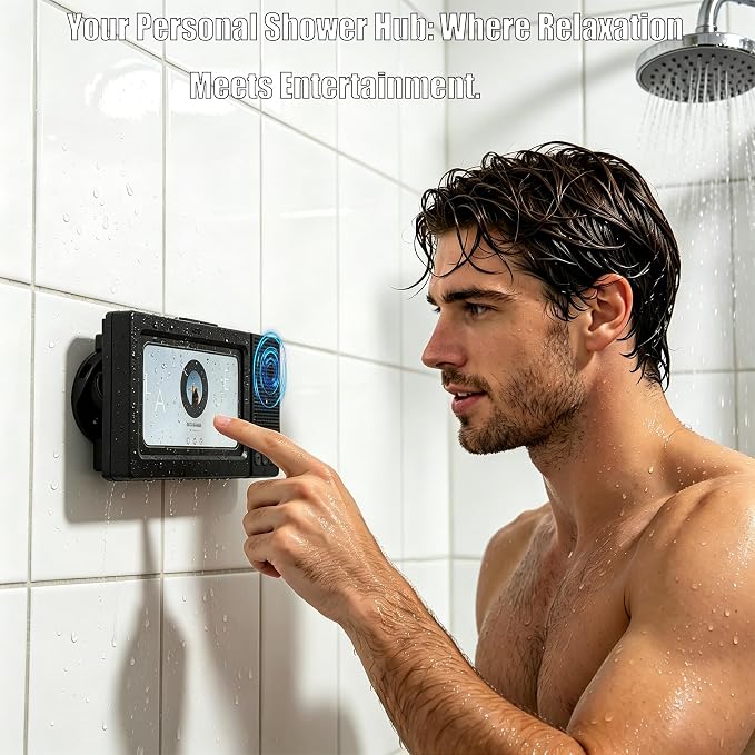 Shower Phone Holder with Wireless Bluetooth Speaker for iPhone,2026 New Waterproof 480° Rotation Adjustable Shower Phone Case Accessories, Wall Phones Mount Stand Speakers for Bathroom Mirror