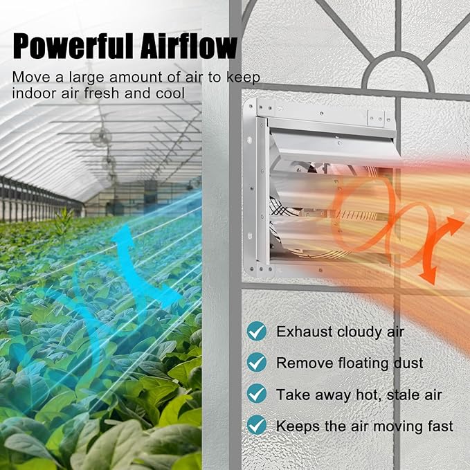 Criditpid 14 Inch Shutter Exhaust Fan with Speed Controller and Power Cord for Garage, Greenhouse, Attic, Chicken Coop, Shop, Shed, Basement Ventilation, 1088 CFM 1450 RPM Wall Mounted Exhaust Fan.