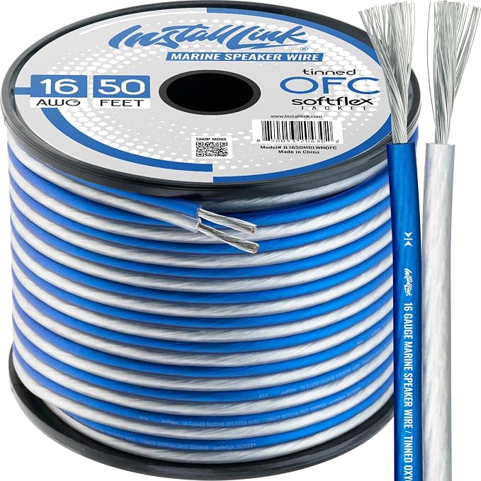 Install Link 16 AWG Gauge (Tinned OFC) Marine Speaker Wire Cable (50 Feet)
