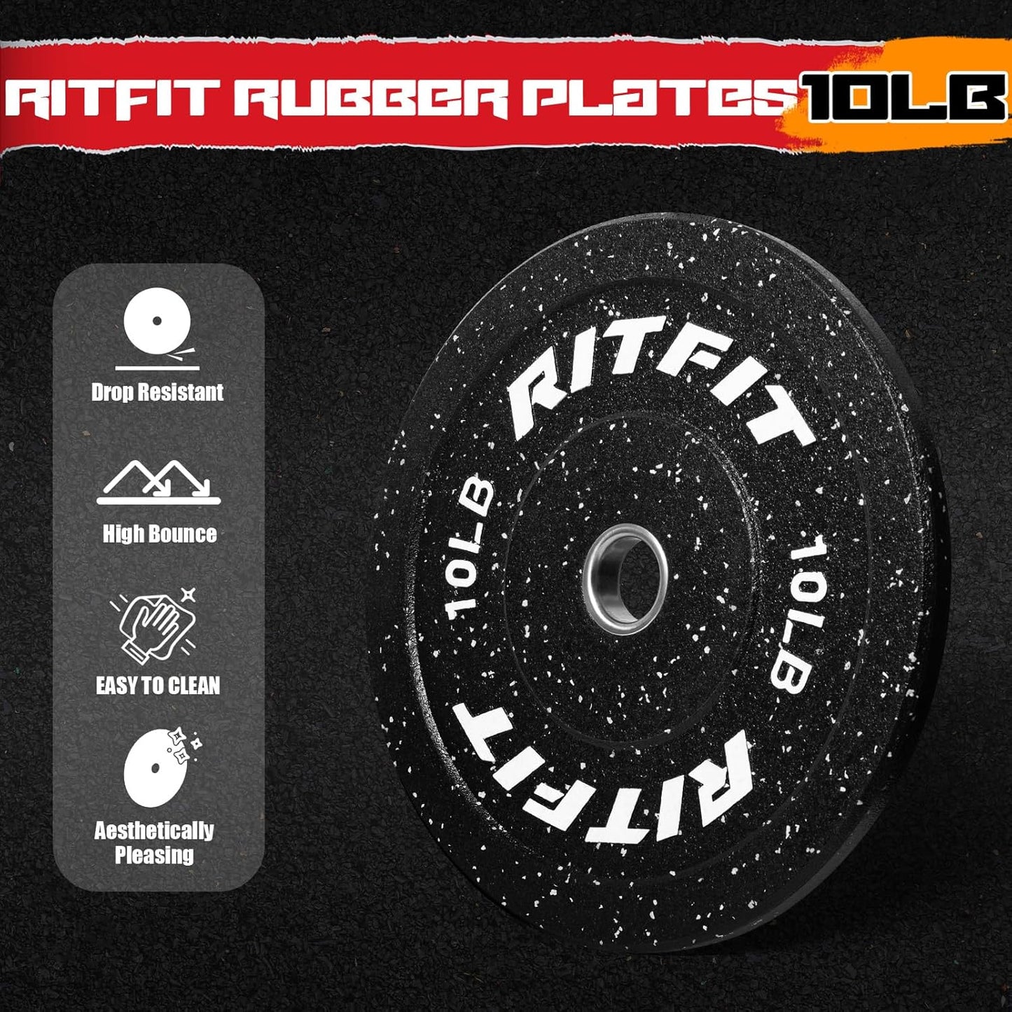 RitFit Bumper Plates, Colored Fleck-Rubber Weight Plates with Steel Insert, 2-inch Olympic Weight Plates for Weight Lifting and Strength Training, 170LB set