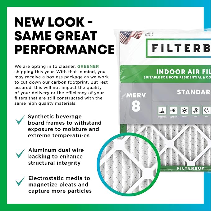Filterbuy 17x17x4 Air Filter MERV 8 Essential Dust & Allergy Defense (2-Pack), Electrostatic Pleated HVAC AC Furnace Filters Replacement, Made in USA (Actual Size: 17.00 x 17.00 x 3.63)