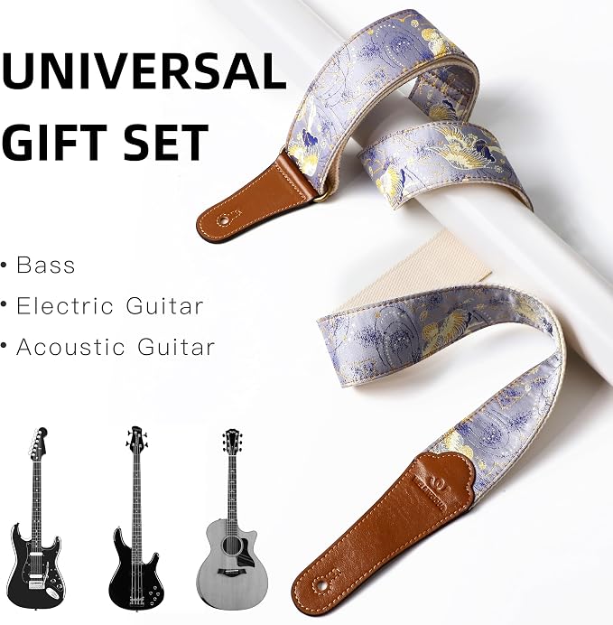 Guitar Strap, embroidery Jacquard Adjustable Guitar Straps for Acoustic/Bass/Electric Guitar, Includes Guitar Pick, Strap Button and Strap Lock, Constellation Gift (Gemini)