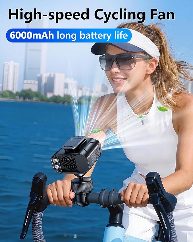 Rechargeable Clip on Fan for Bike Handlebars, 6000mAh Battery Powered Portable Personal Waist Fan Neck Fan for Gym Treadmill, Stroller