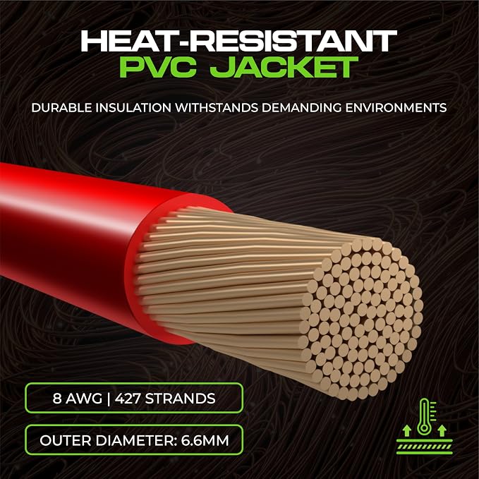 8 Gauge Wire (25ft) AWG Amp Battery Cable for Automotive Electrical Wiring - Oxygen Free Copper (OFC) Welding Cable 8GA - Car Amplifier Power & Ground Cable, Stereo Audio Speakers, RV Trailer Wiring