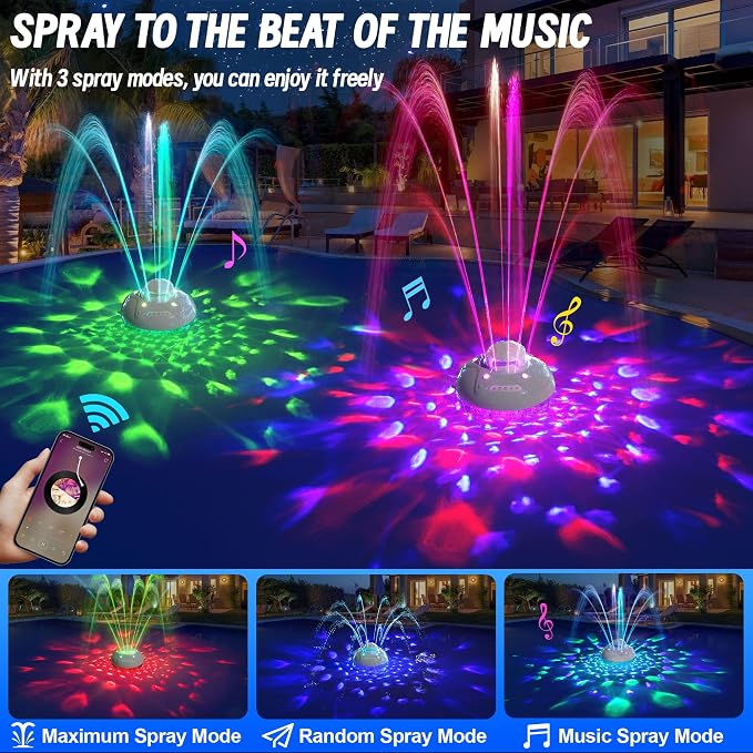 KingSom 3 in 1 Bluetooth Pool Speaker with Pool Fountain Light, Floating Pool Speaker for Pool, IP68 Waterproof Hot Tub Speakers, Loud Sound, BT5.4,24H Playtime Pool Water Fountain, White