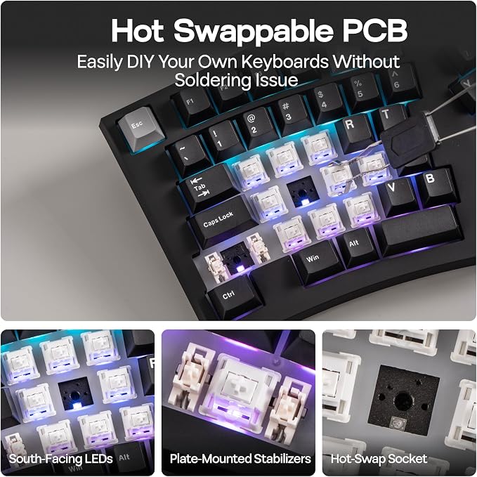 MechLands Feker Alice98 Ergonomic 98 Keys Custom Mechanical Keyboard, VIA Programmable, USB-C Wired Gaming Keyboard, Hot Swappable, 5 Layer Paddings, Control Knob, NKRO, RGB for Win/Mac (Black)