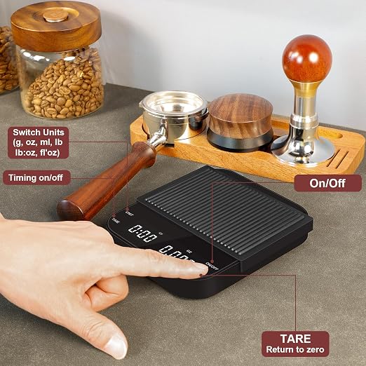 Coffee Espresso Scale with Timer, Kitchen Food Digital Matcha Scale, Rechargeable, Glass Mirror Design, for Barista
