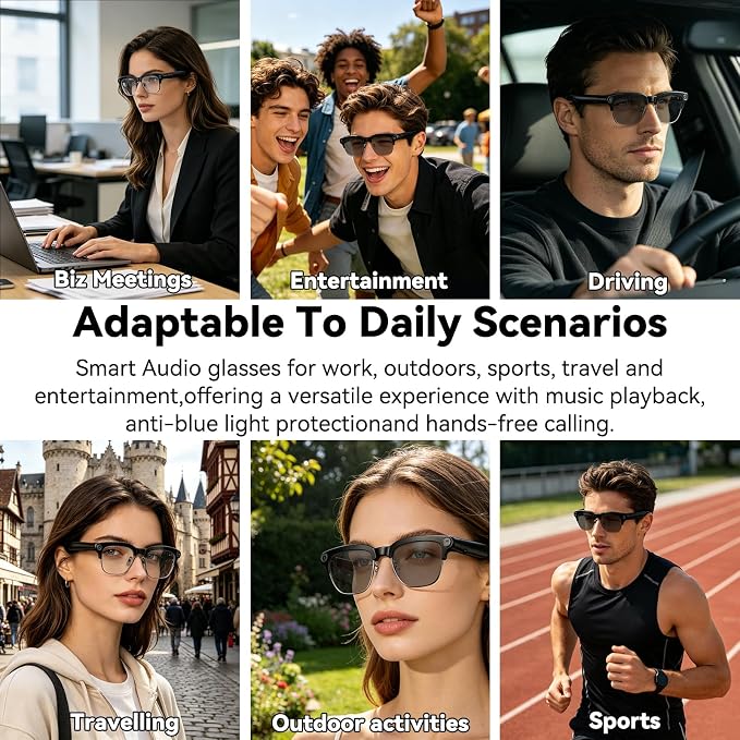 AI Smart Glasses with camera, Continuous AI Chat, 8MP Camera Glasses, 1080P Recording Glasses for Men Women,Hands-Free Music & Calls,Real-Time Translation,Ideal for Business Meetings,Travel,&Daily Use