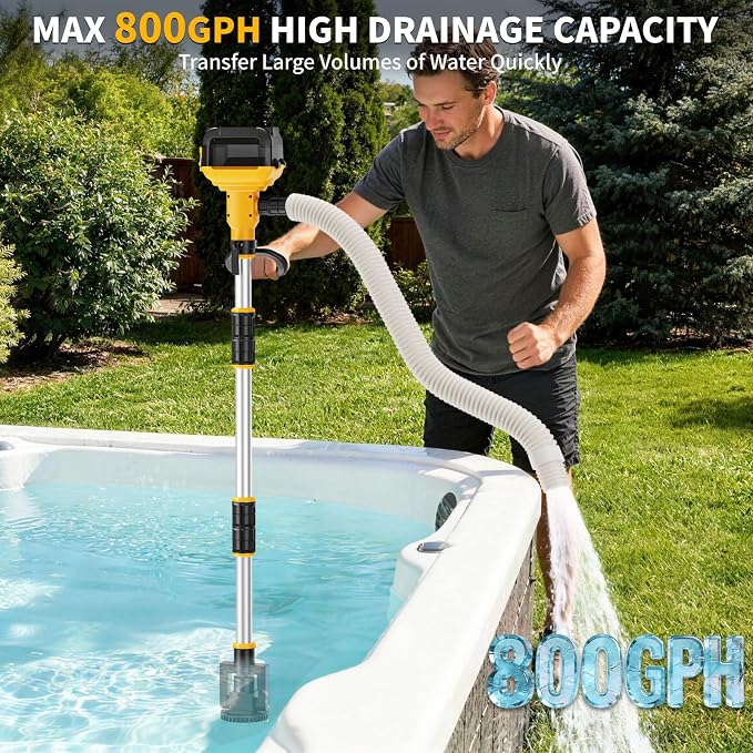 Stick Water Transfer Pump Compatible For Dewalt 20V Battery(NO Battery), 800GPH Portable Cordless Water Transfer Pump With Detachable Rod&37" Hose For Pond Garden Fountain Boat Livestock Tanks