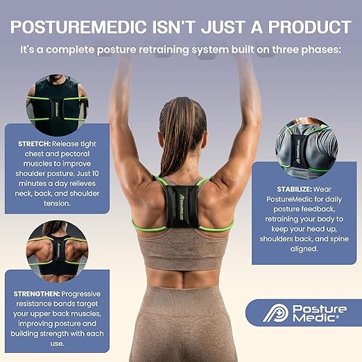 PostureMedic Original Strength Dynamic Posture Corrector for Men & Women – Active Resistance Training System for Back, Neck & Shoulder Pain Relief – Strengthen Muscles & Improve Alignment - Size XS (Light Blue)