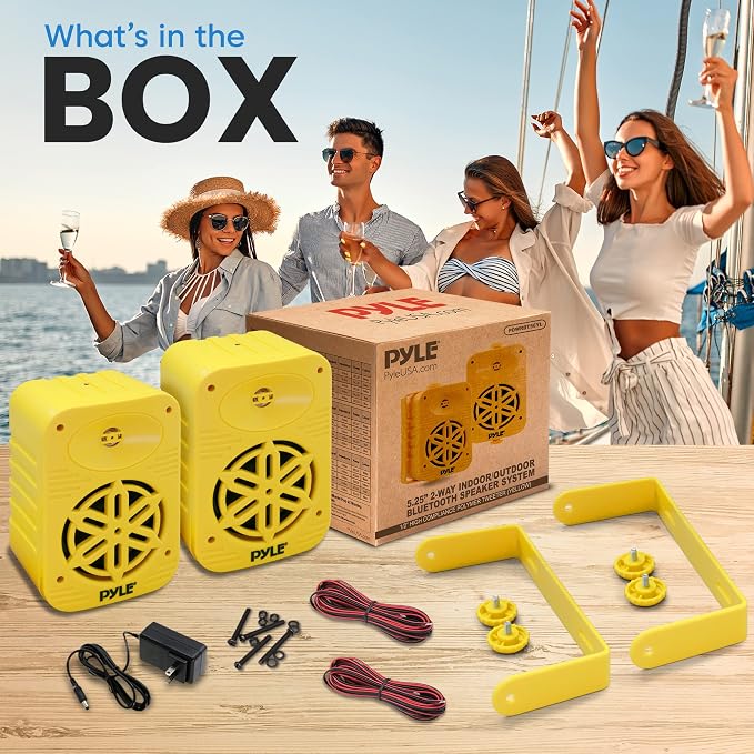 Pyle 500 Watt Bluetooth Indoor Outdoor Speakers Pair - Dual Waterproof 5.25” 2-Way Full Range Speaker System w/ 1/2” High Compliance Polymer Tweeter |Home, Boat, Marine, Deck, Patio, Poolside (Yellow)