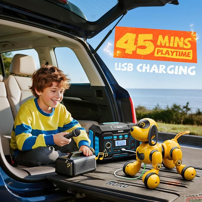 Ruko 18011 Smart Robot Dog Toy for Kids, Interactive Puppy with Remote & Gesture Control, Programmable LED Face Expressions, for Boys & Girls Ages 3 4 5 6 7 8, Yellow