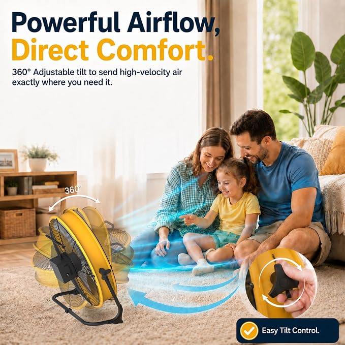 T-SUNUS 16" Battery Powered Floor Fan, 15600mAh Rechargeable Cordless Fan 2500 CFM High Velocity Airflow, Quiet Brushless Motor, 360° Adjustable Tilt for Home Garage Outdoor Patio RV Emergency Camping