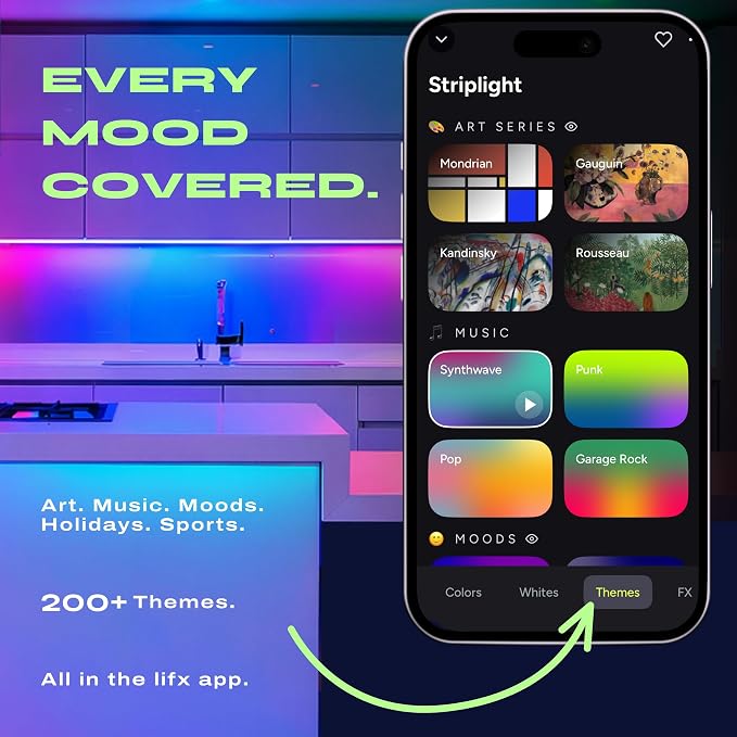 LIFX Supercolor Smart LED Strip Lights 10ft (120" Kit), Color Changing Multizone RGB + Tunable White, 24 Color Zones, 2.4GHz, No Hub, Apple HomeKit, Alexa & Google Home, Music Sync, Dimmable