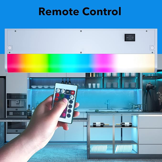Hardwire Under Cabinet Lights Hardwired or Plug in Tasking Lighting White & RGB Color Changing Dimmable with Remote, Alexa, Google Enabled, Smart Under Counter Lighting Fixture for Kitchen (18 Inch)