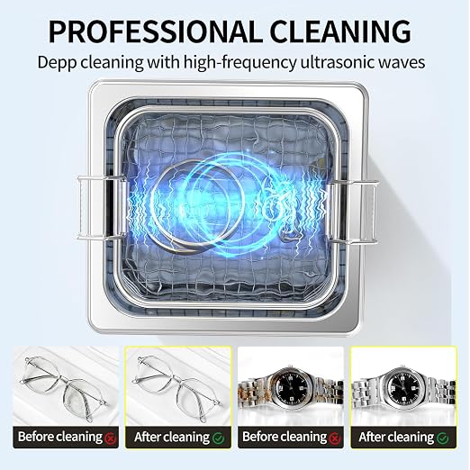 Granbo Ultrasonic Cleaner 1.3L Jewelry Cleaning Ultrasonic Machine 40kHz with Digital Timer and Degassing,110V Digital Ultrasonic Parts Cleaner for Denture Dental Oral Irrigator Parts Glasses