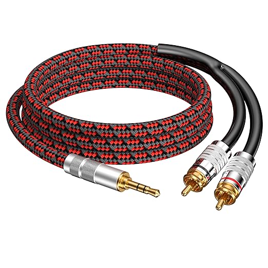 RCA to 3.5mm Cable 3.2FT, Aux to RCA Headphone Male to Male Jack Adapter Audiophile Braided Gold Plated Audio Y Cord for Smartphones,Tablets,Speakers,MP3,HDTV and More