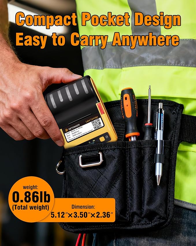 DT5150P 300DPI Industrial Thermal Transfer Label Printer, Rechargeable Colorfast Label Maker, Fade/Sun/High-Low Temp Resistant, for Outdoor & Job Sites, Mobile APP & PC Editor Compatible