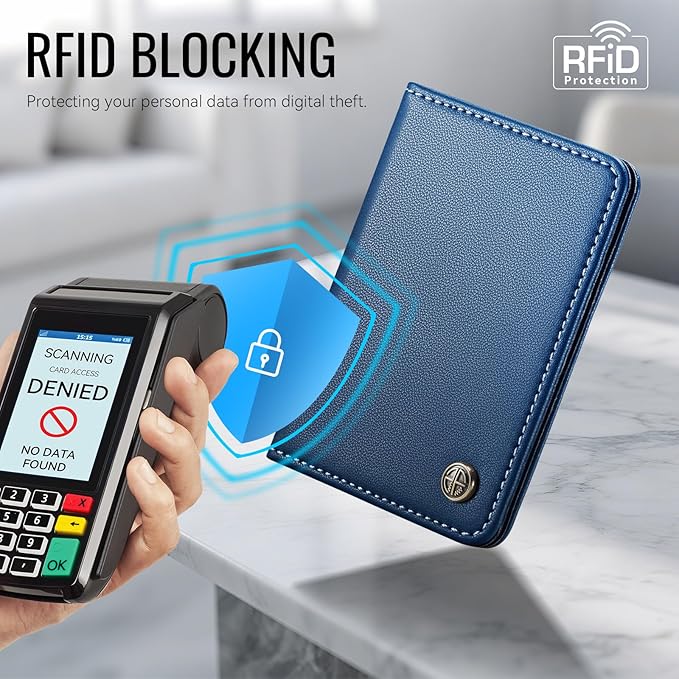 Slim PU Leather RFID Magnetic Wallet for Men and Women, Minimalist Magnet Card Holder Phone Wallet Compatible with Magsafe for Apple iPhone 17 16 15 14 13 12 Series, Fashion Dark Blue