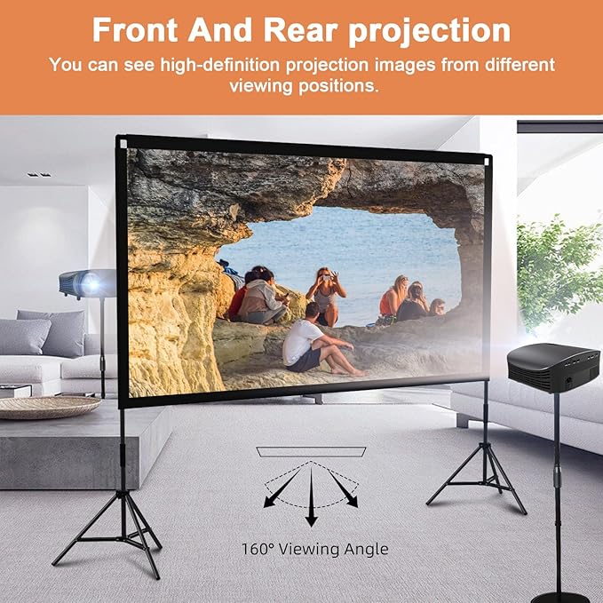 Projector Screen with Stand, Towond 120 inch Outdoor Movie Screen 16:9 HD Front Rear Portable Projection Screen with Carry Bag Wrinkle-Free and Foldable Design for Soccer Match Viewing Parties