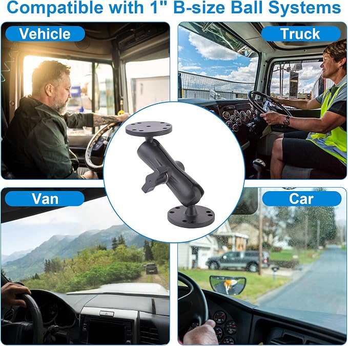 Keuvirya Aluminum Fish Finder Mount with 1" B-Size Ball, 360° Rotation Depth Finder Bracket for Boats with Double AMPS Round Plates, 5.6" Long Arm Marine Electronic GPS Mount for RAM Kit