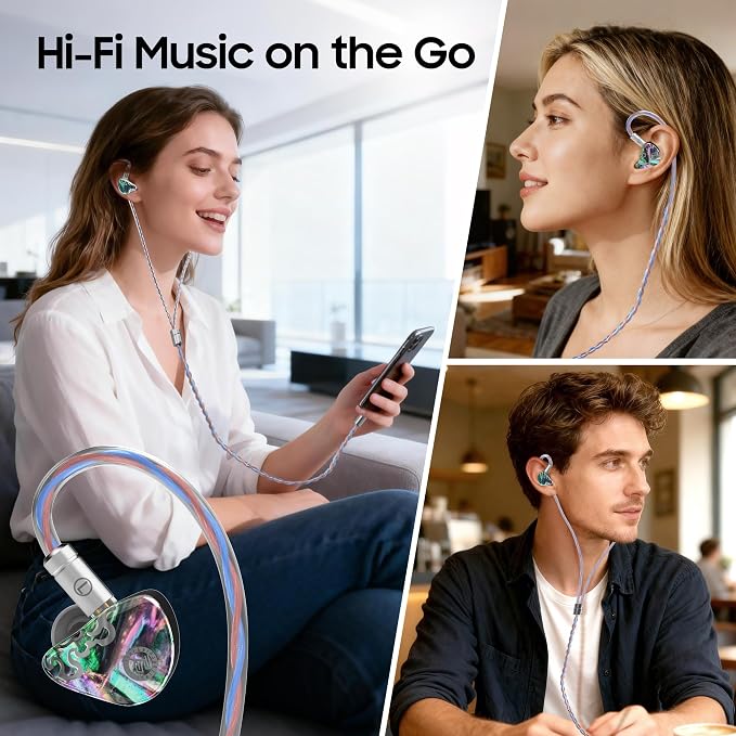 HiFiGo IEMs Juzear x Z Reviews Defiant in Ear Monitor, 1DD +3BA Hybrid Drivers Earphone, HiFi Wired Gaming IEM Earbuds with Detachable Cable for Musician Audiophile Gamer (Rainbow)