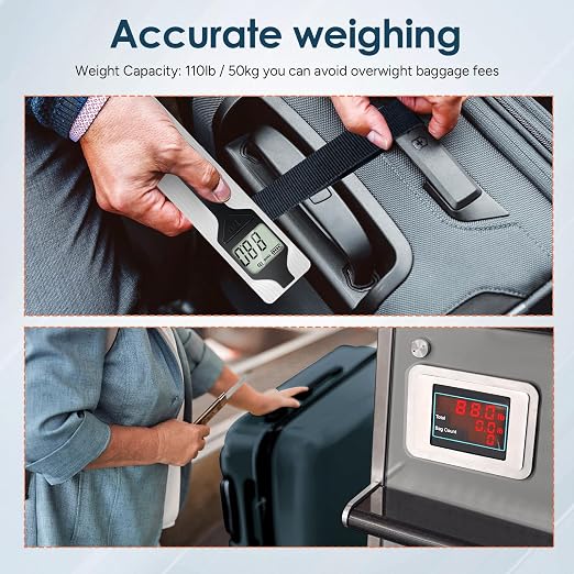 Battery-Free Luggage Scale – No Batteries Needed, Portable Digital Hanging Suitcase Weight Scale for Air Travel & Checked Bags, 110lb/50kg, LCD Display, Compact Travel Accessory