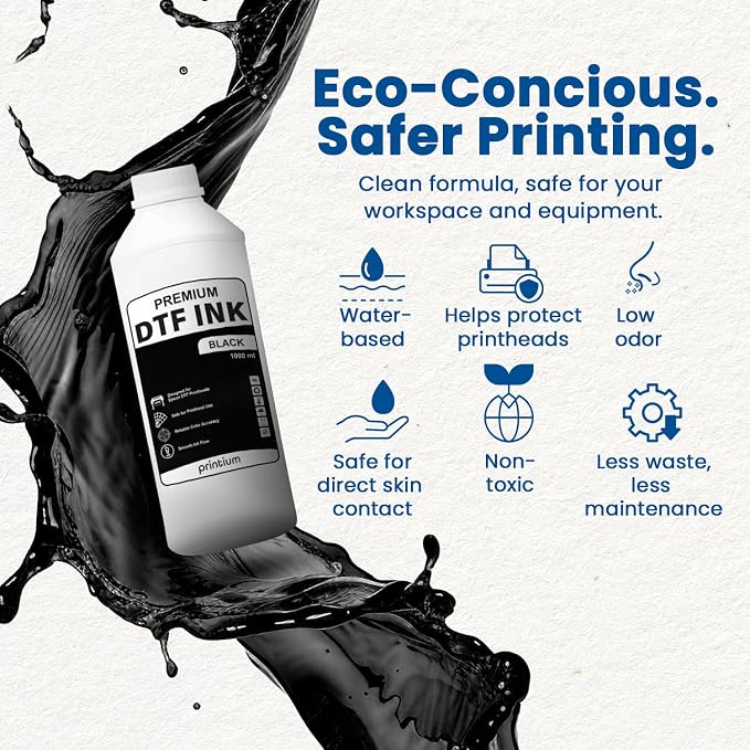 DTF Ink Black 33.8 fl oz (1000ml) | High Opacity Clog-Free Formula | Compatible with ET8550 L1800 XP600 I3200 4720 XP15000 & All Printheads | Reliable Color Accuracy & Smooth Flow