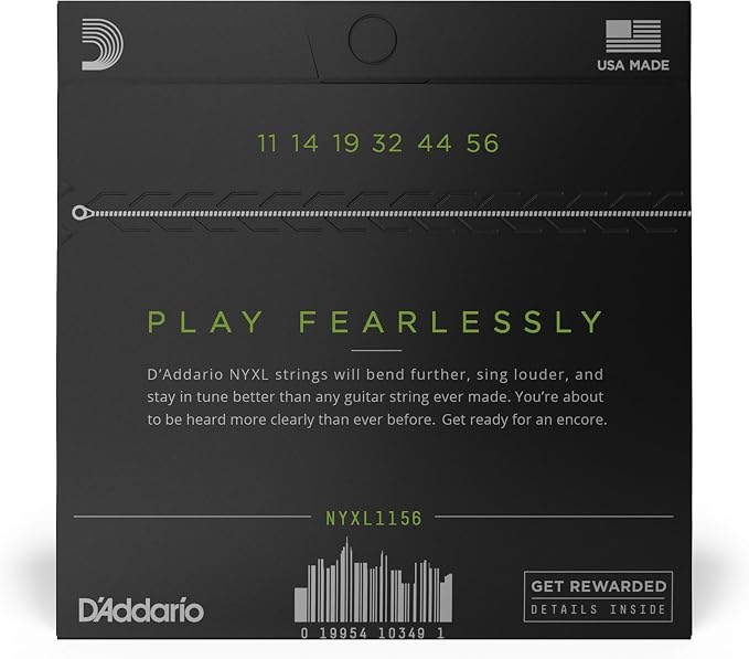 D'Addario Electric Guitar Strings, NYXL Nickel Plated, NYXL1156, Medium Top/Extra Heavy Bottom Gauge 11-56, 6-String Set, Pack of 1