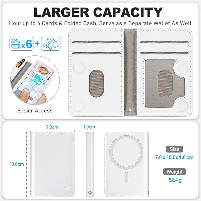 TUCCH for Magsafe Wallet with 6 Card Holders, RFID Blocking [Clear ID Window] PU Leather Men Women Folio Magnetic Phone Wallet for iPhone 17/16/15/14/13/12/Plus/Air/Pro/Pro Max Series, White