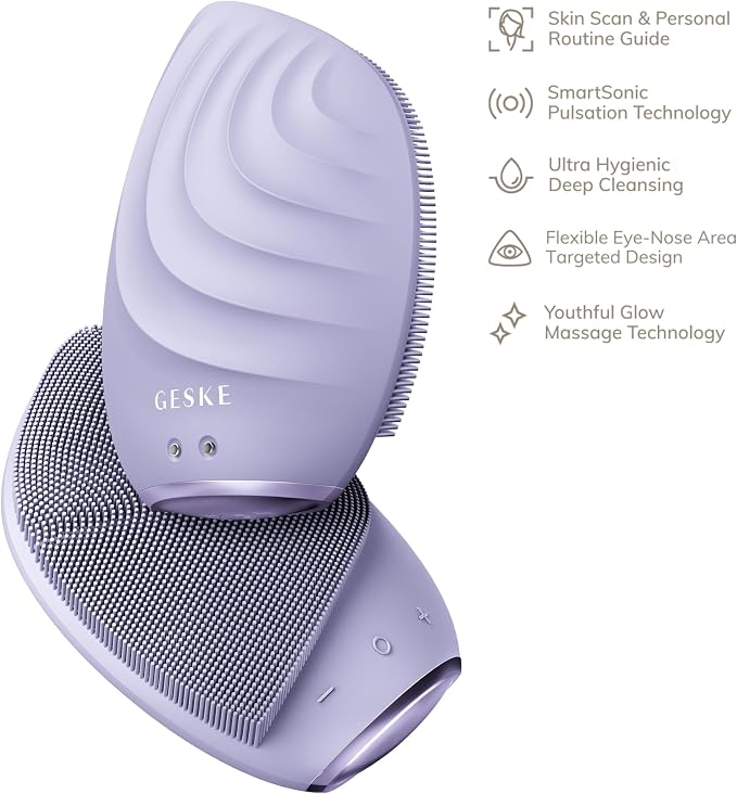 GESKE SmartAppGuided™ Sonic Facial Brush 5 in 1 | Vibrating Electric Facial Cleansing Brush | Soft Silicone Brush | Professional Facial Cleanser | Skin Cleanser & Exfoliator | Face Massager